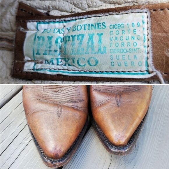Vintage 90s y2k Handmade Brown Leather Tooled Mexico Western Cowboy Harness Boot - Picture 8 of 9